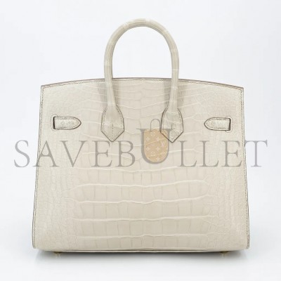 HERMÈS MASTER BIRKIN 30 CROCODILE LEATHER MILKSHAKE WHITE SILVER BUCKLE H041367CKA6 (30*22*16cm)